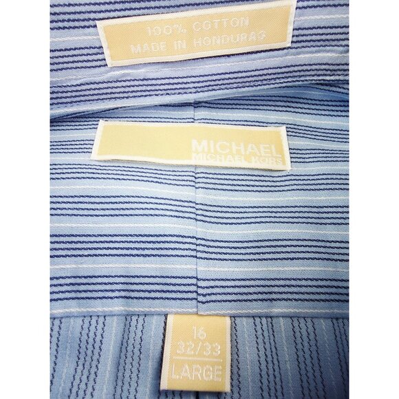 Michael Kors Size 16 32/33 Large Mens Blue White Stripe Spread Collar Shirt NWT - Picture 4 of 10